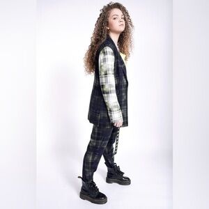 BP. + WILDFANG | Women's Blue & Green  Mixed Plaid Button Blazer